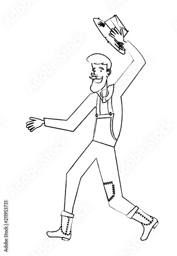 cartoon farmer man with a peasant hat icon over white background, vector illustration