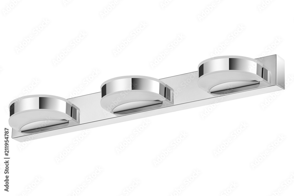 Shiny silver steel, LED lamp sconce isolated on white background Shiny silver steel, LED lamp sconce isolated on white background