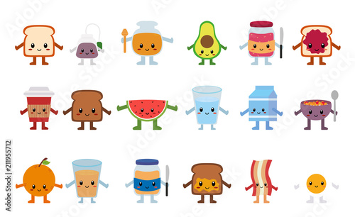 Set of cute cartoon breakfast isolated
