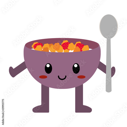 Cute cartoon cereal bowl isolated