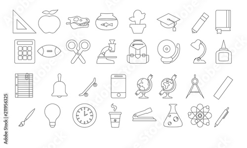 Cartoon Set Of School Objects Isolated On White Background