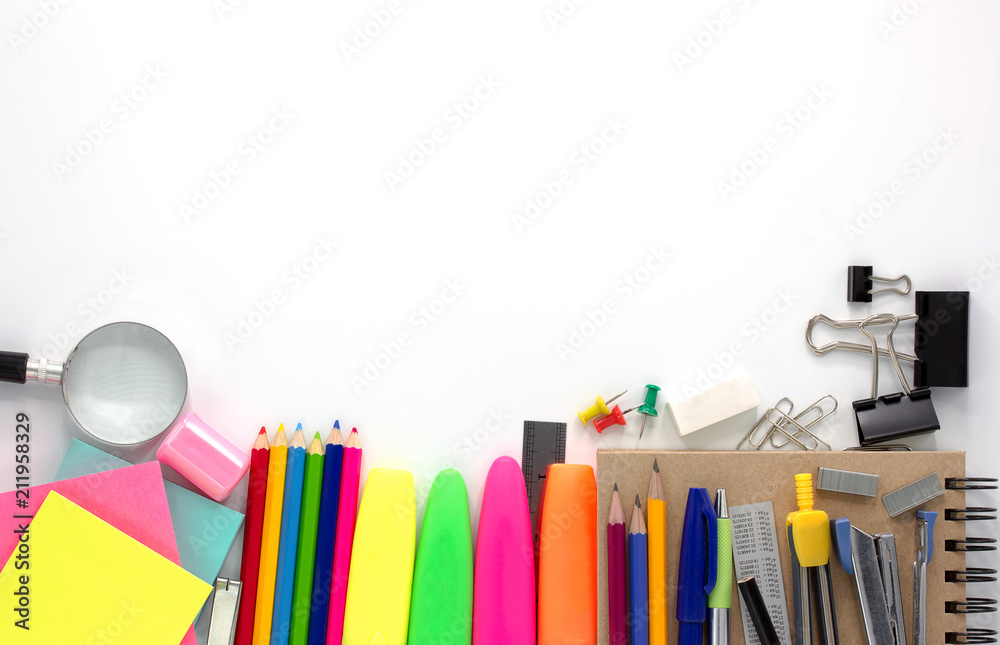 stationery accessories isolated on white background,Office supplies  products,top view with copy space Stock-Foto | Adobe Stock