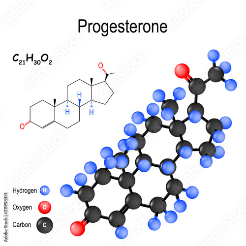 chemical formula and model of the Progesterone