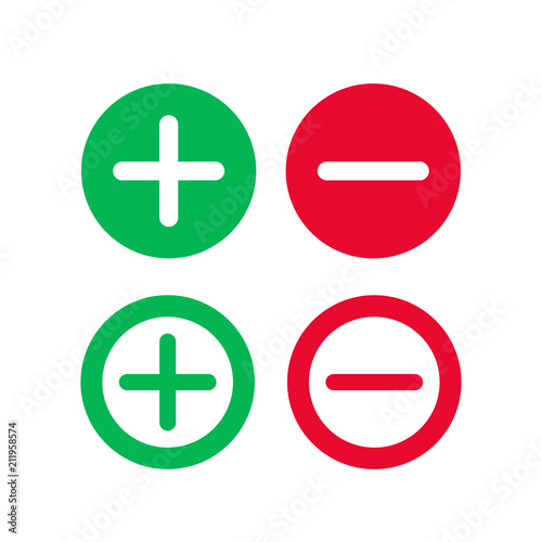 Plus and minus vector icon, positive and negative symbol. Simple, flat design for web or mobile app