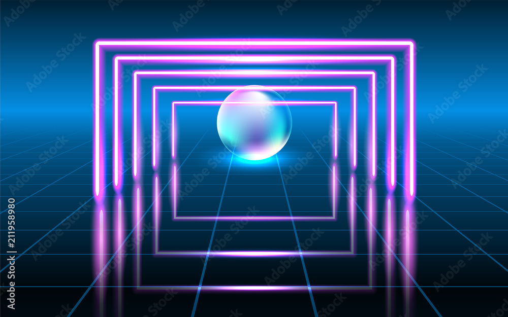 Fantastic background with neon lines and sphere, space portal into another dimension Fantastic background with neon lines and sphere, space portal into another dimension