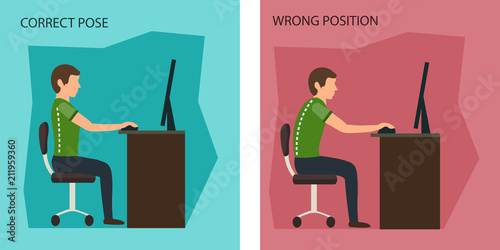 Ergonomic. Wrong and Correct Sitting Posture.
