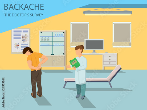 Doctor examines Patient with Back Pain. Vector.