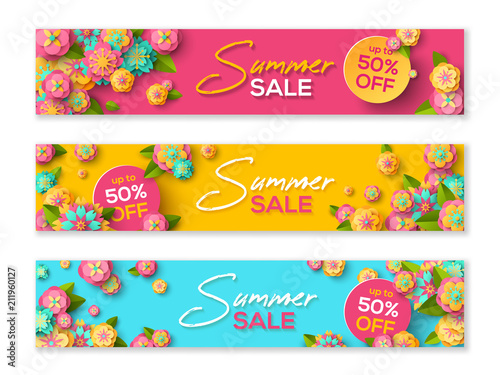 Summer sale banners with flowers