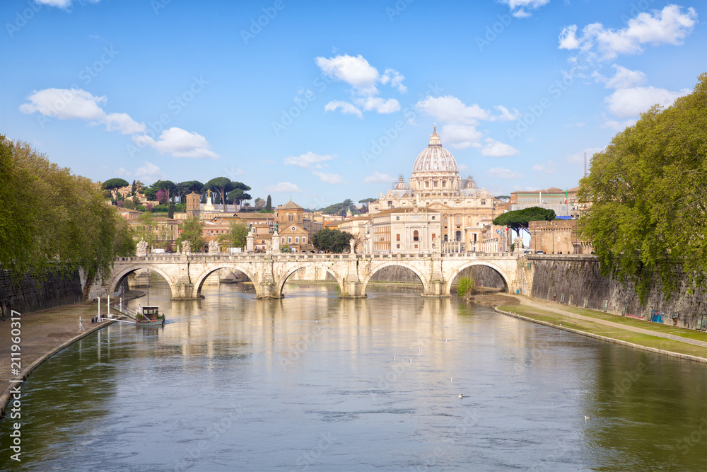 St. Peter's Basilica and Bridge Sant Angelo, Rome, Italy