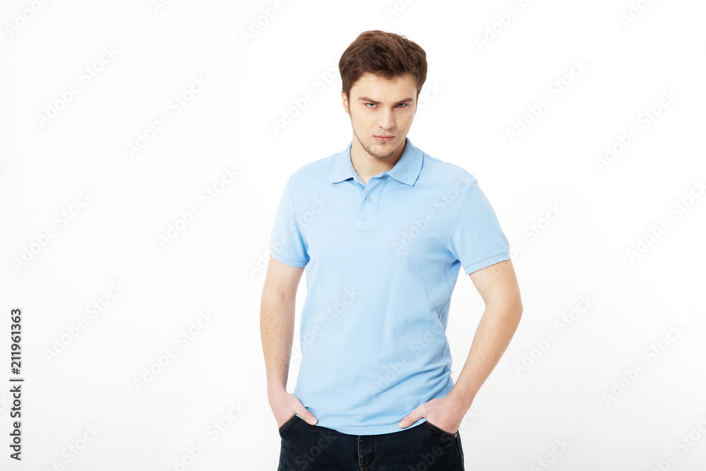 Man Shirt design. T-shirt blue. Template tshirt. Mock up and copy space Man Shirt design. T-shirt blue. Template tshirt. Mock up and copy space