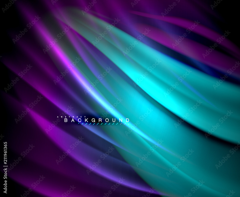 Neon glowing wave, magic energy and light motion background. Vector wallpaper template Neon glowing wave, magic energy and light motion background. Vector wallpaper template