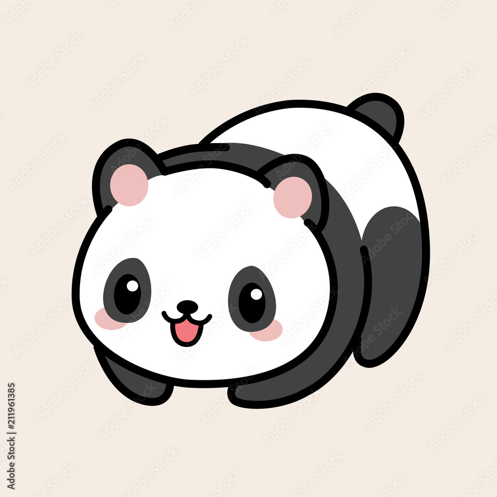 Kawaii illustration of a minimalist cute panda over a light pastel background.