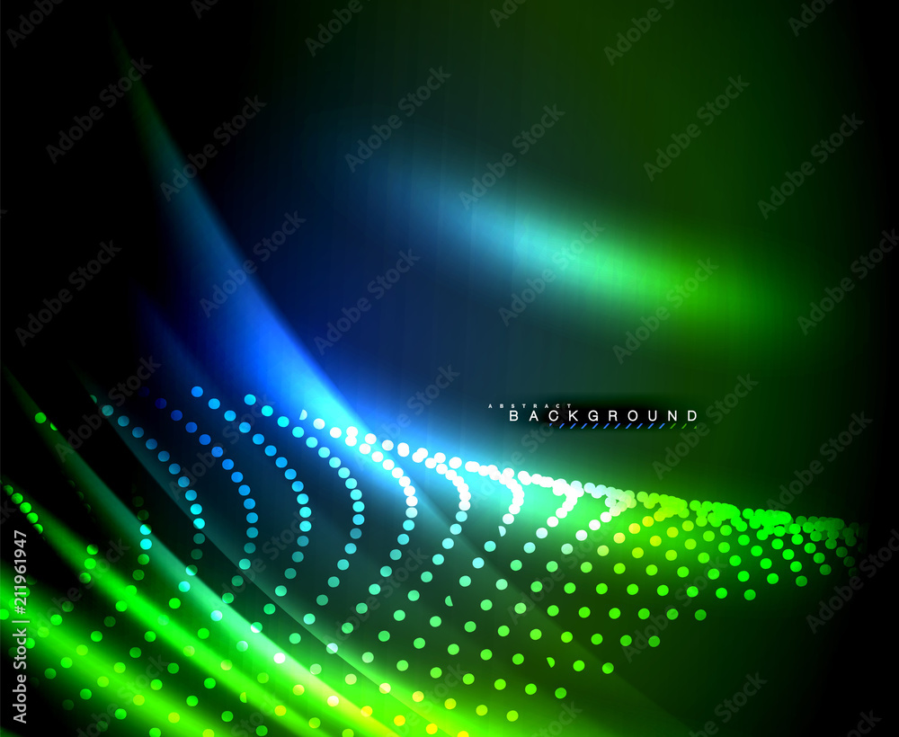 Obraz premium Neon glowing techno lines, hi-tech futuristic abstract background template with square shapes