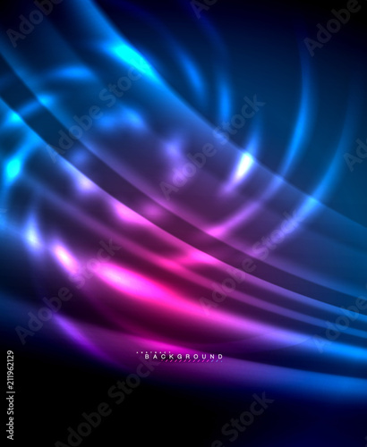 Neon glowing techno lines, hi-tech futuristic abstract background template with square shapes