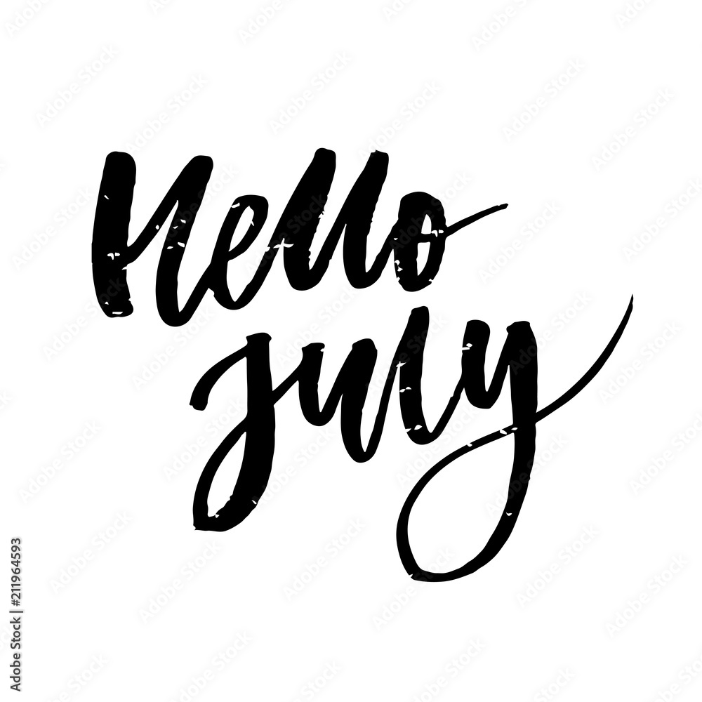 Hello July Phrase Lettering Calligraphy Vector