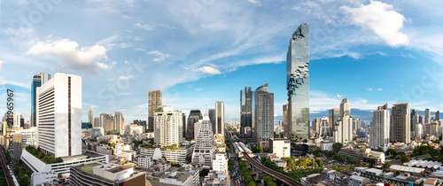 Bangkok Cityscape Business District Panorama View with Height Building in Afternoon photo