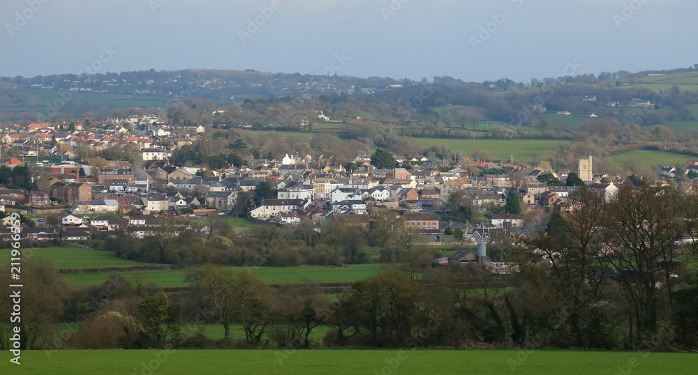 Panoramic view of market town Axminster in County of Devon