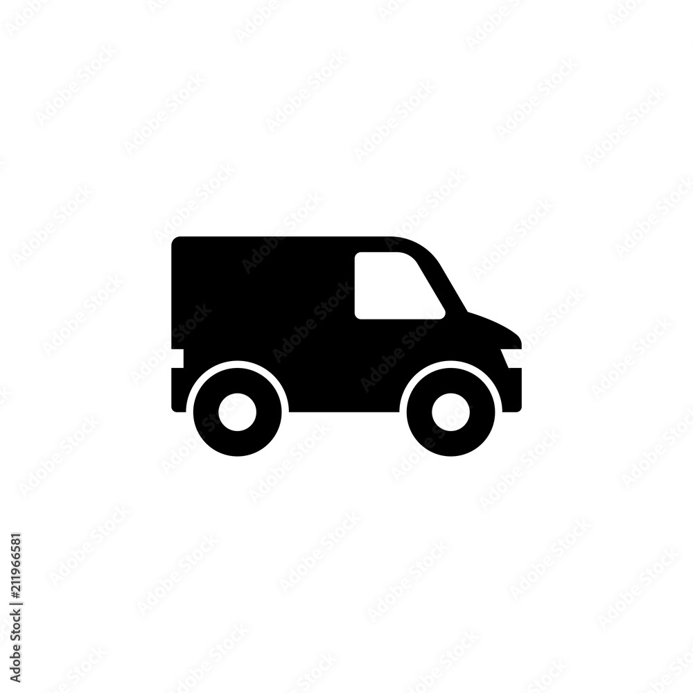 Minibus, Van Mini Bus. Flat Vector Icon illustration. Simple black symbol on white background. Minibus, Van Mini Bus sign design template for web and mobile UI element