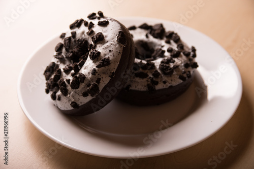 doughnut, food, dessert, sweet, chocolate, isolated, white, delicious, breakfast, baked, snack, bakery, closeup