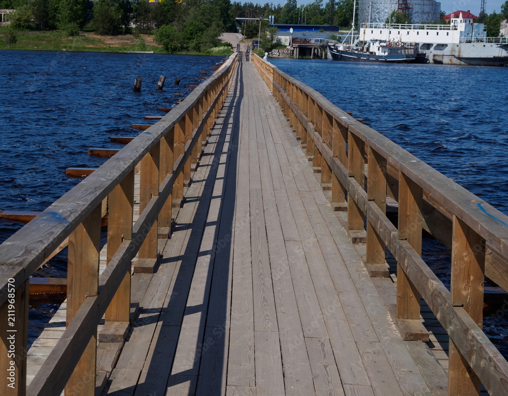 A wooden bridge across the river