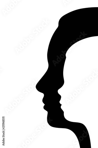 silhouette profile of mother and child on white background