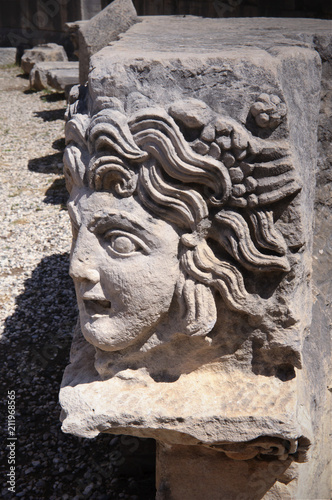 Carved Greek masks, Greco-Roman amphitheatre, Myra, Turkey