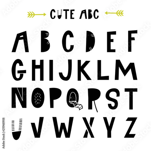 ABC - Latin alphabet. Unique nursery poster with letters in scandinavian style.