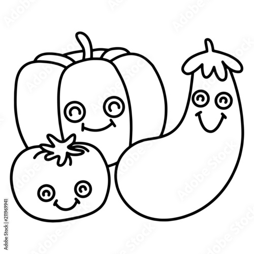 Family fruit with pumpkin, eggplant and tomato