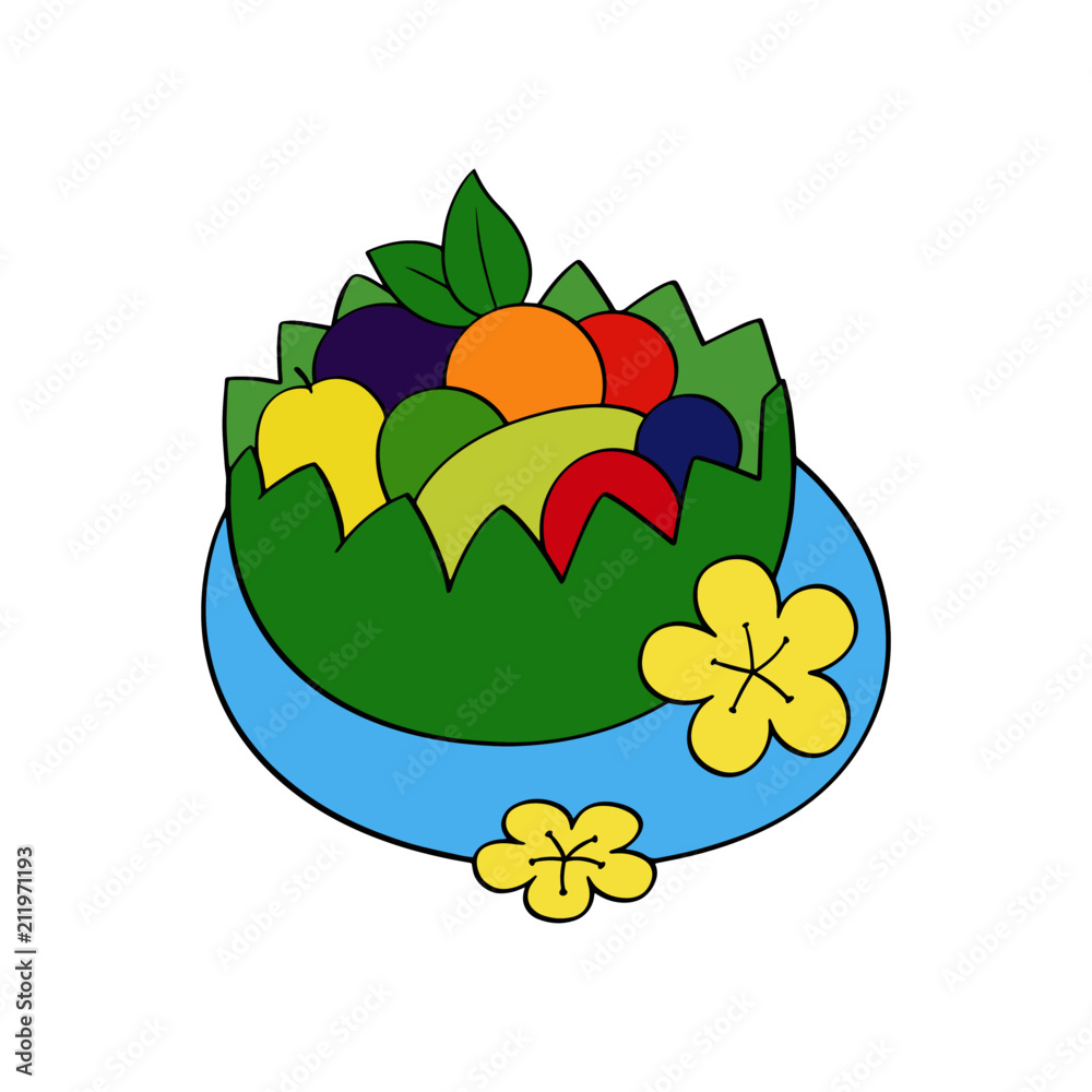 Fototapeta premium Dish of Fruit cartoon illustration isolated on white background for children color book