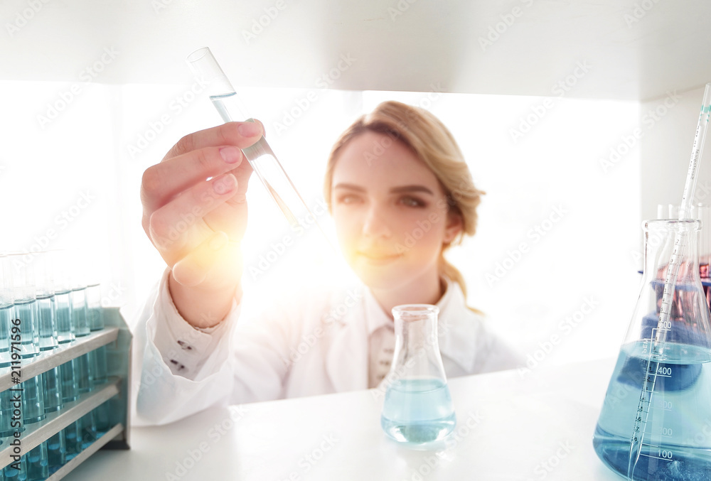 closeup.portrait of doctor biologist in the lab.