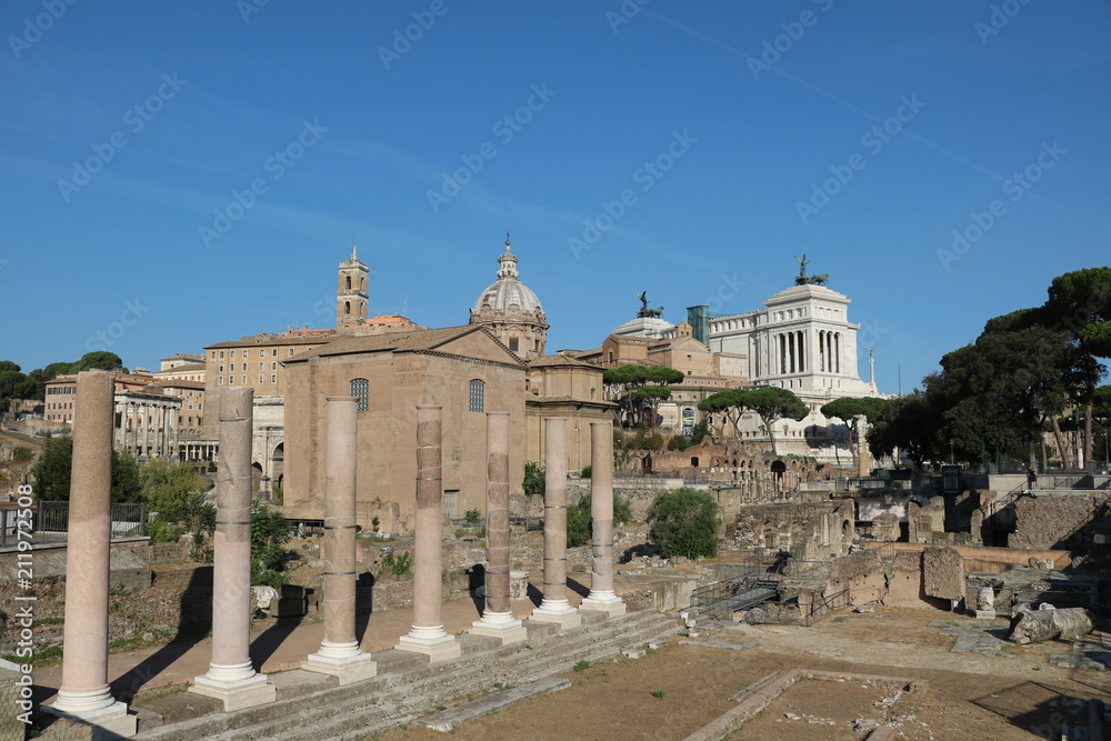 Columns in Forum Romanum in Rome Italy