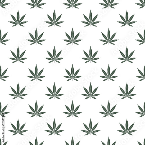 Seamless pattern with marijuana leaf. Cannabis background. Pattern can be used for fabric design, wallpaper, wrapping papers. Isolated vector illustration.