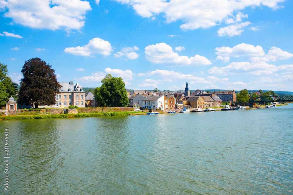 The river Meuse in Vireux-Wallerand, French Ardennes, Region Grand Est, Champagne-Ardennes, France