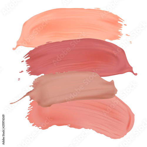 Vector nude lipstick smears isolated on white background. Modern design element for salons, beauty shops.