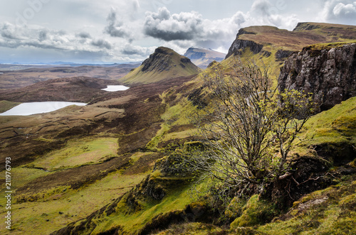 Isle of skye, Quiraing mountains, Scotland scenic landscape with lakes