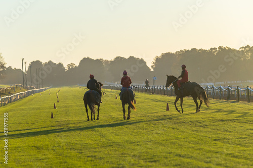 Canvas Print Race Horse Rider Training Track Landscape Morning
