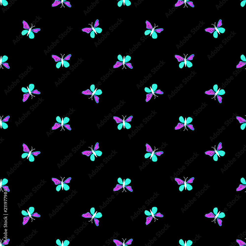 Children Style Butterfly Drawing Seamless Pattern