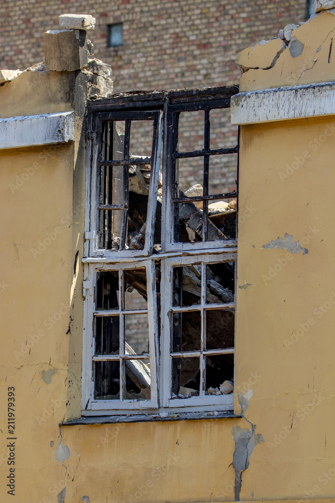Window in a burned out building
