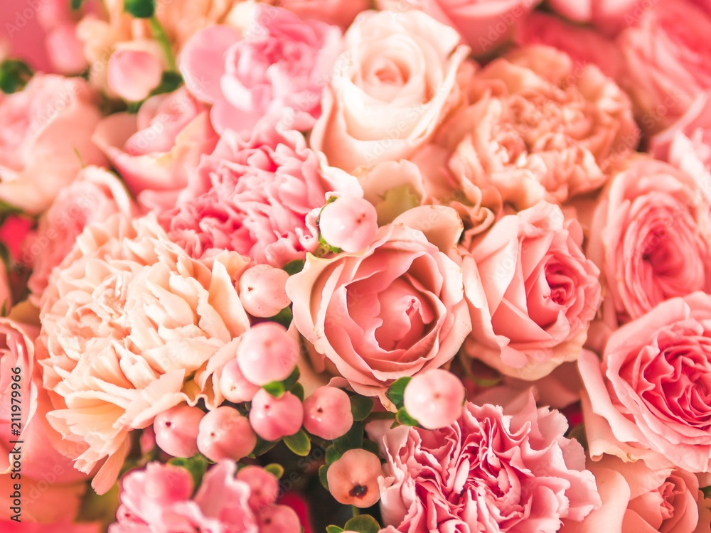 Close up pink bouquet, copy space