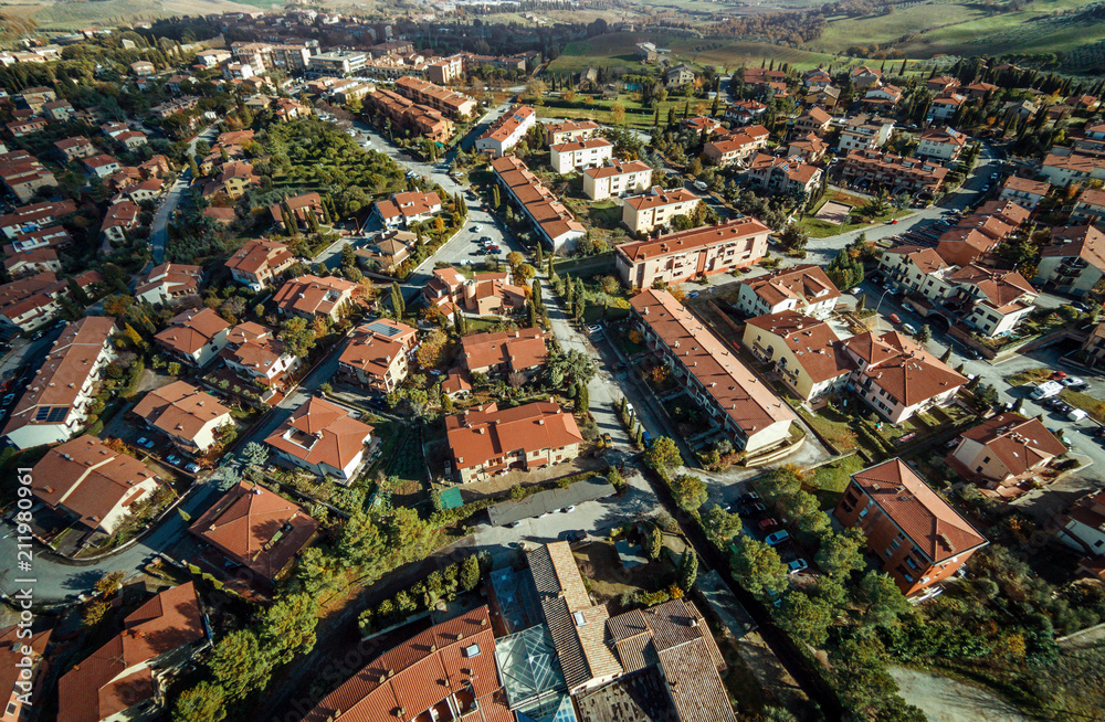 Obraz premium Aerial view over small village