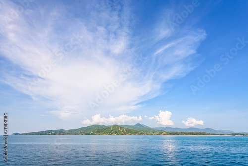 Beautiful nature landscape of sky and blue sea in summer at Ko Pha Ngan island in Gulf of Thailand is a famous attractions of Surat Thani province, Thailand