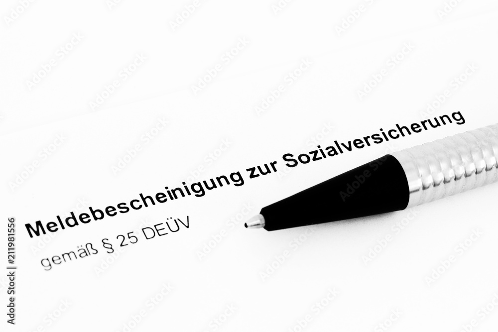 Meldebescheinigung zur Sozialversicherung foto de Stock Adobe Stock