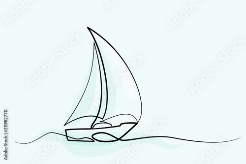 Continuous one line drawing of sailboat. Business icon. Vector illustration