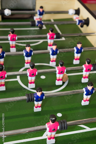 detail of a foosball game concept of championship or world cup