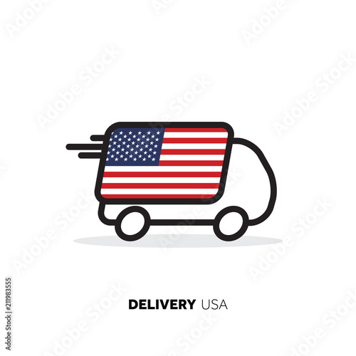 USA delivery van. Country logistics concept