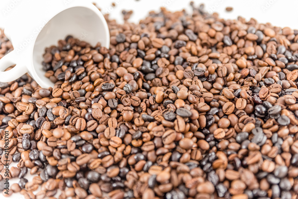 Cup of coffee. A cup of cappuccino with coffee bean as background Cup of coffee. A cup of cappuccino with coffee bean as background