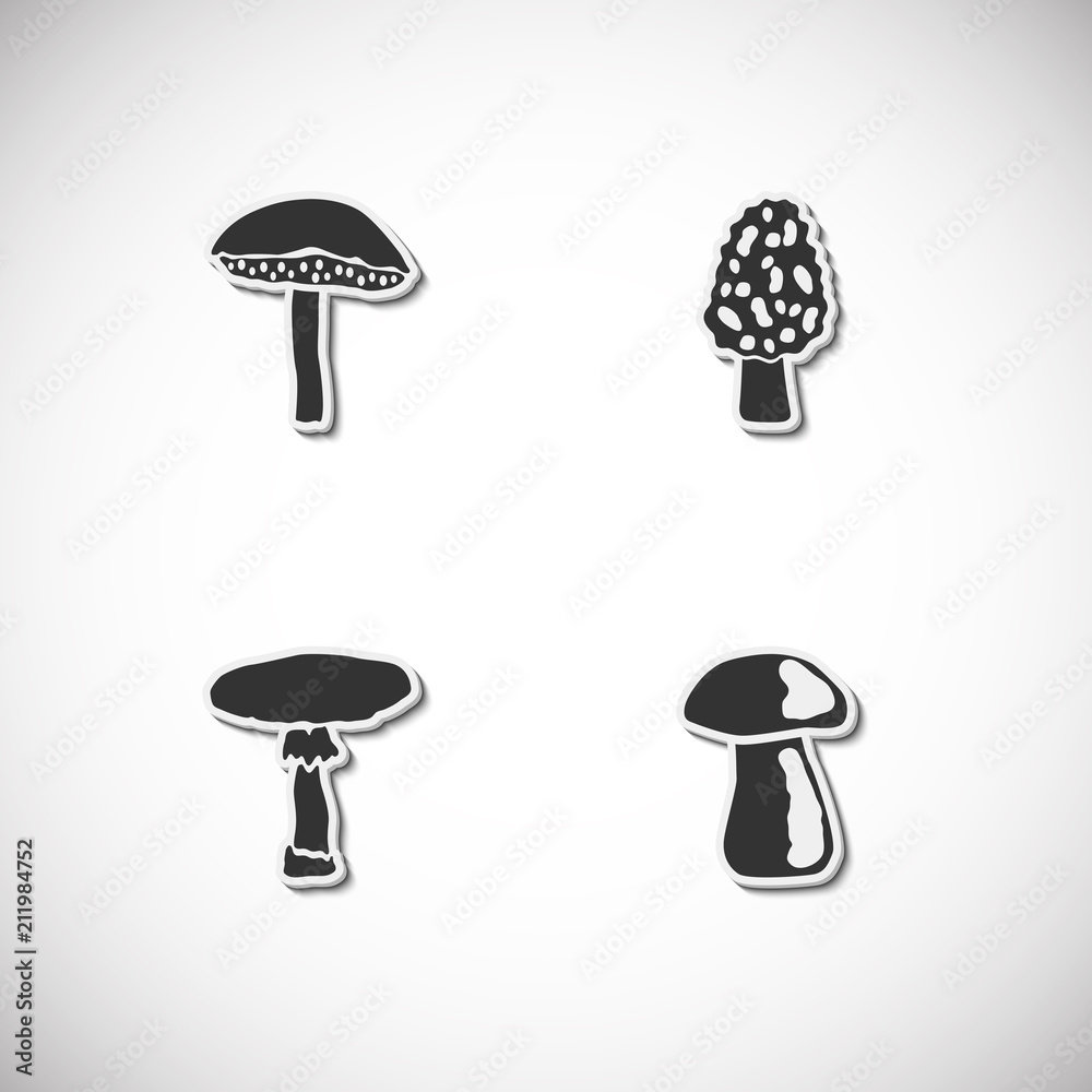 Mushrooms set of icons with shadow. Vector illustration Mushrooms set of icons with shadow. Vector illustration