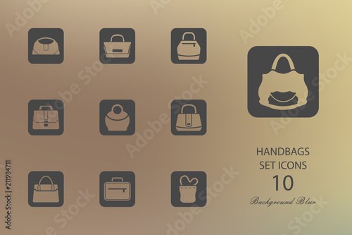Handbags. Set of flat icons on blurred background