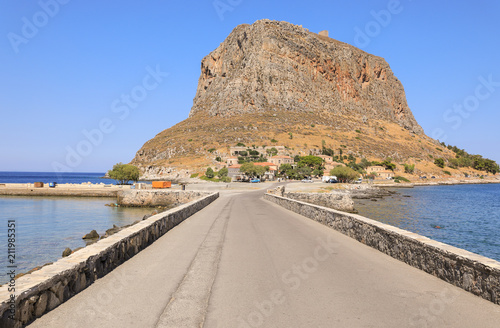 The historic rock of Monemvasia, Peloponnese, Greece, June 2018.