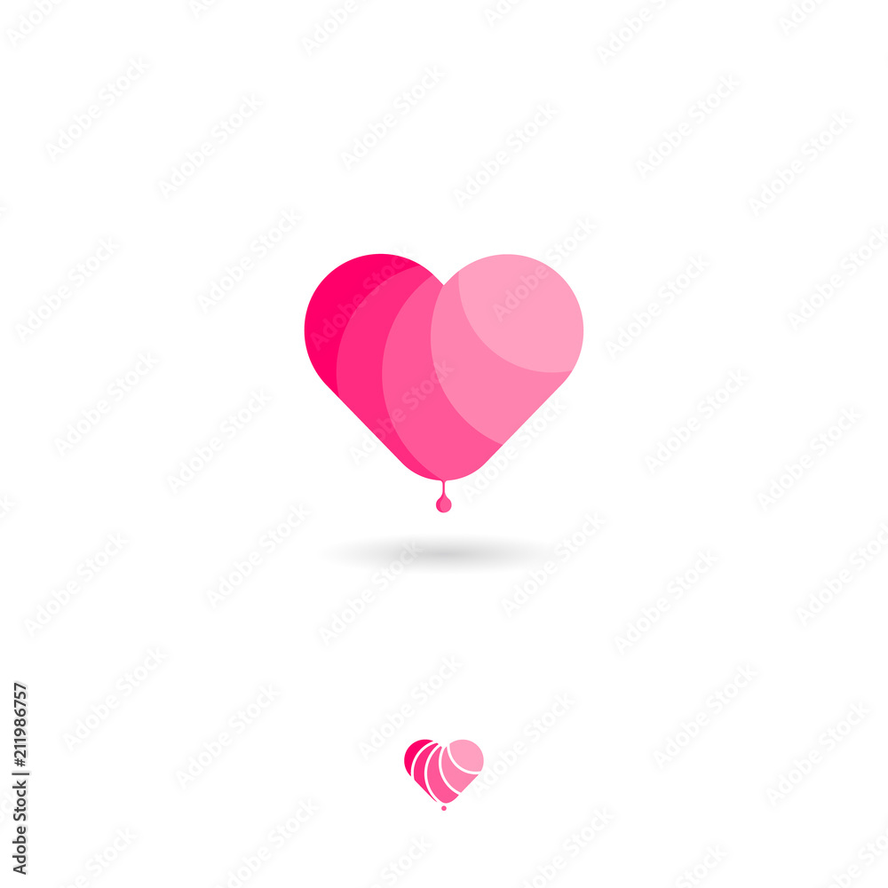 Heart, UI icon. Medical, health, cardiogram emblem. Pink heart with shadow on a white background. Web icon. Stencil version
